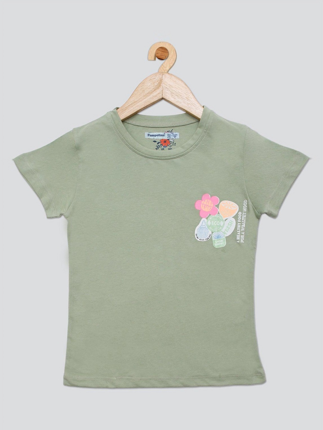 

PAMPOLINA Girls Graphic Printed Cotton Casual T-shirt, Green