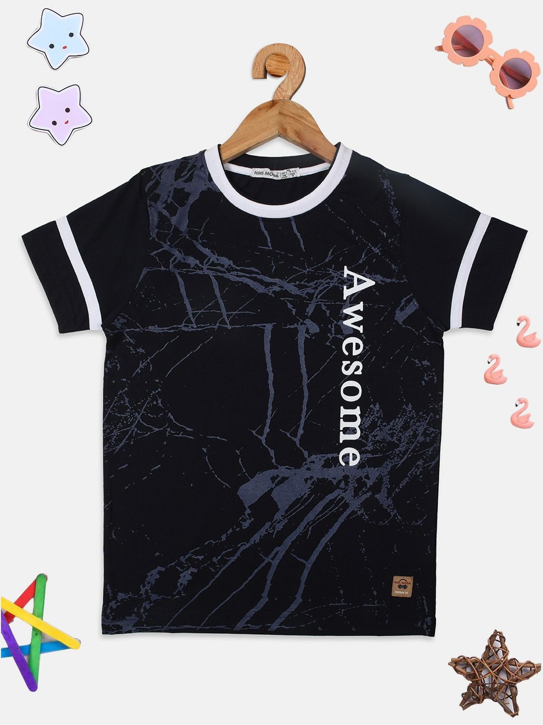 

PAMPOLINA Girls Typography Printed Cotton Casual T-shirt, Navy blue