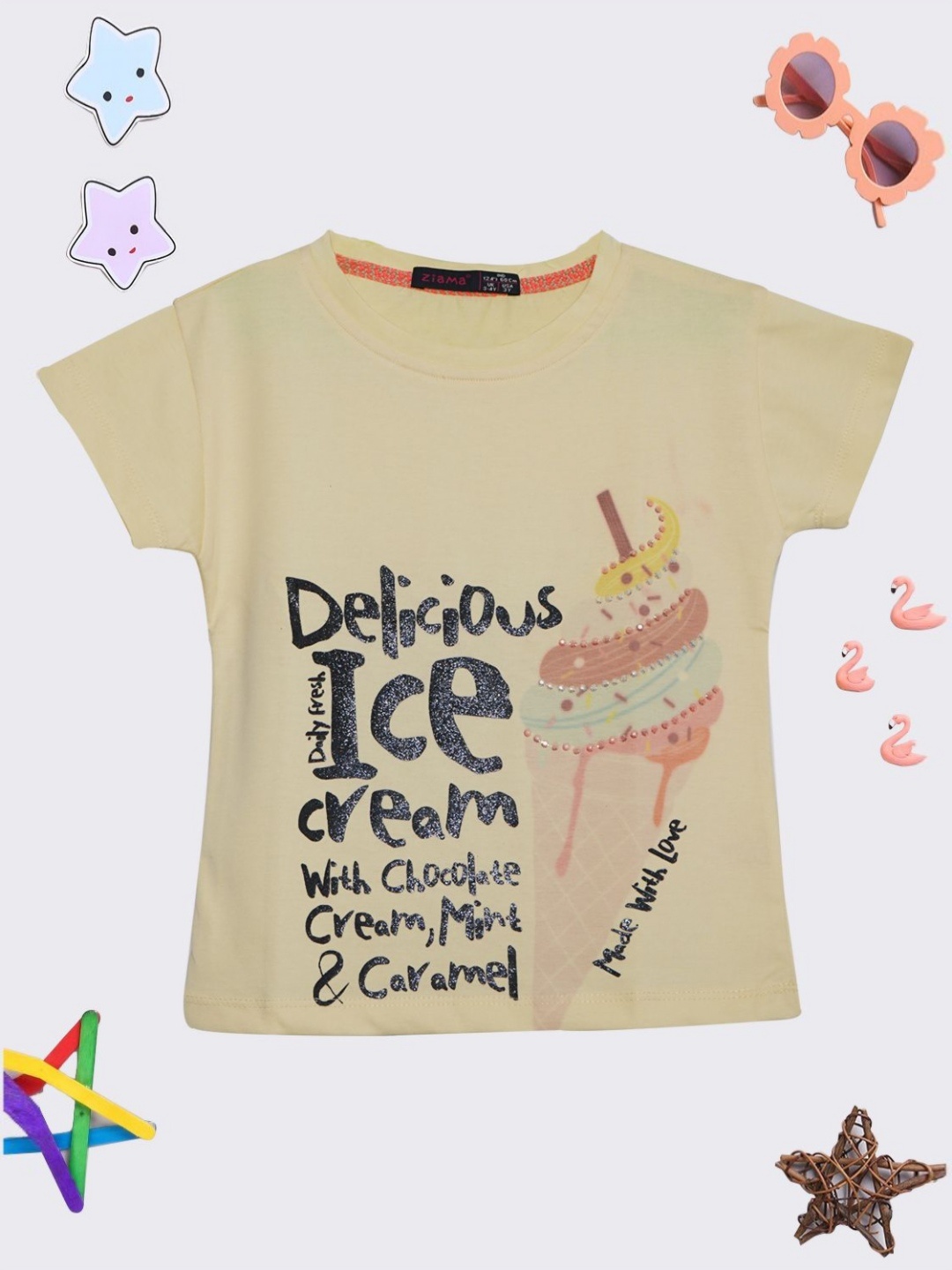 

PAMPOLINA Girls Graphic Printed Cotton Casual T-shirt, Cream