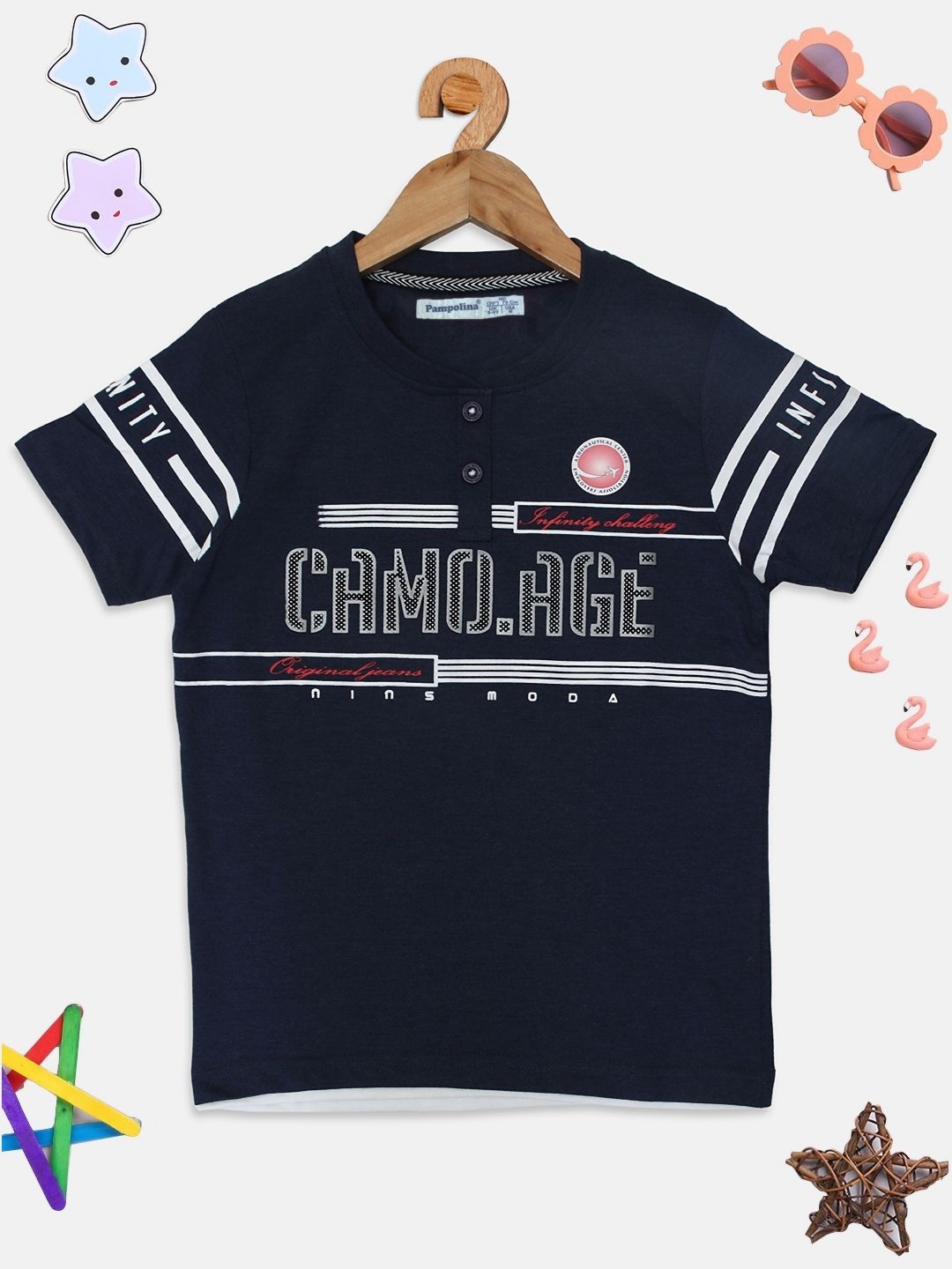 

PAMPOLINA Girls Graphic Printed Cotton Casual T-shirt, Navy blue