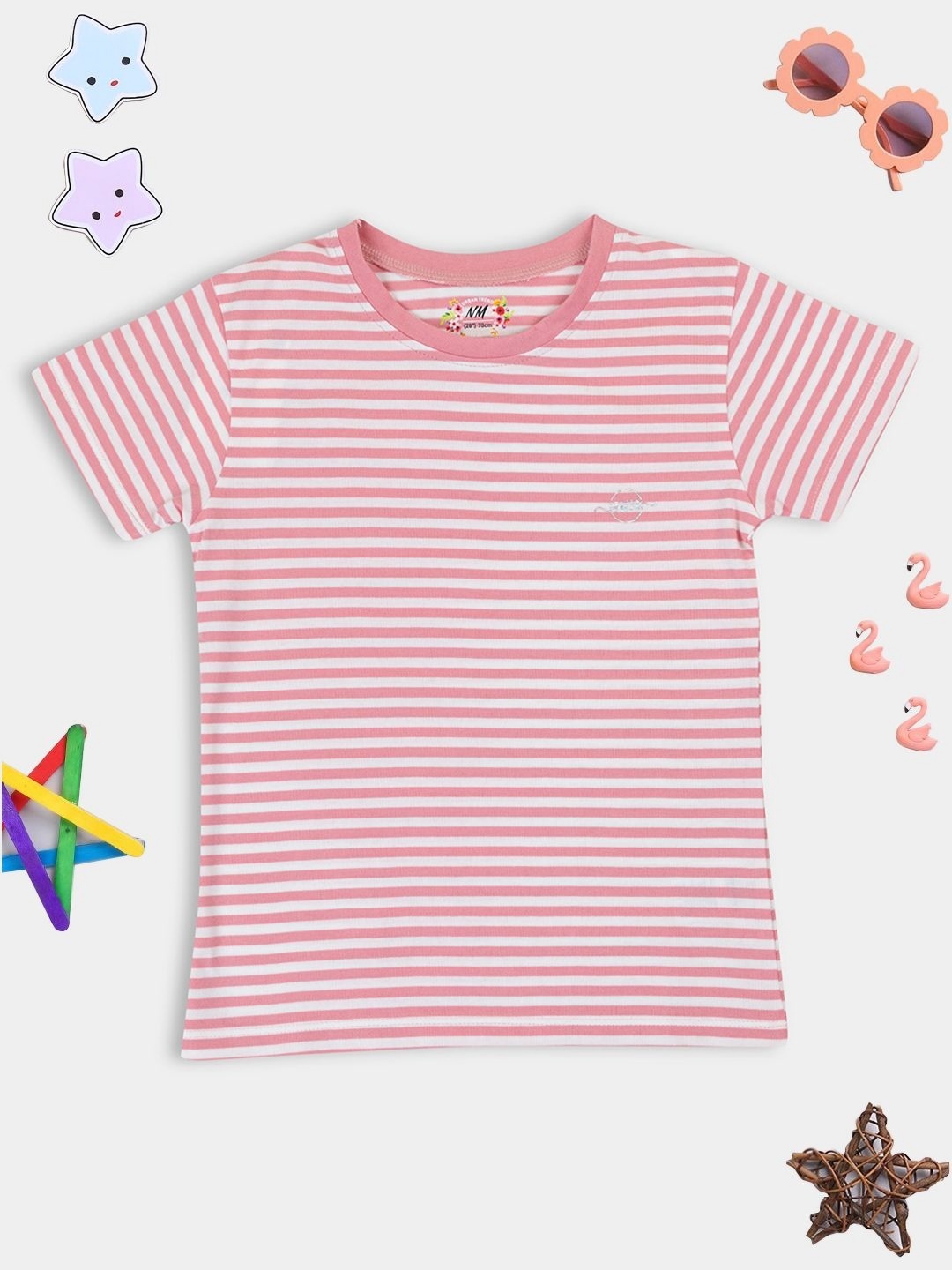 

PAMPOLINA Girls Striped Cotton Casual T-shirt, Pink