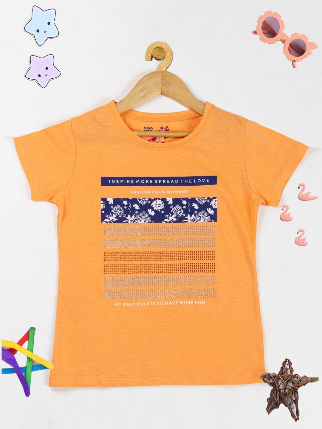 

PAMPOLINA Girls Graphic Printed Cotton Casual T-shirt, Orange
