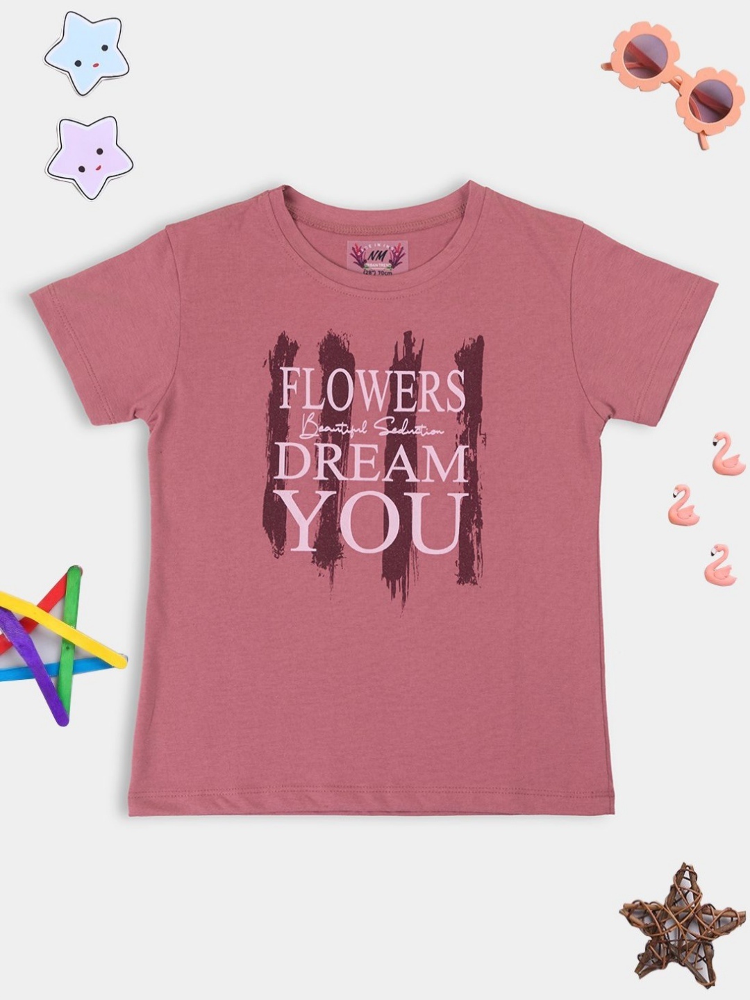 

PAMPOLINA Girls Graphic Printed Cotton Casual T-shirt, Mauve