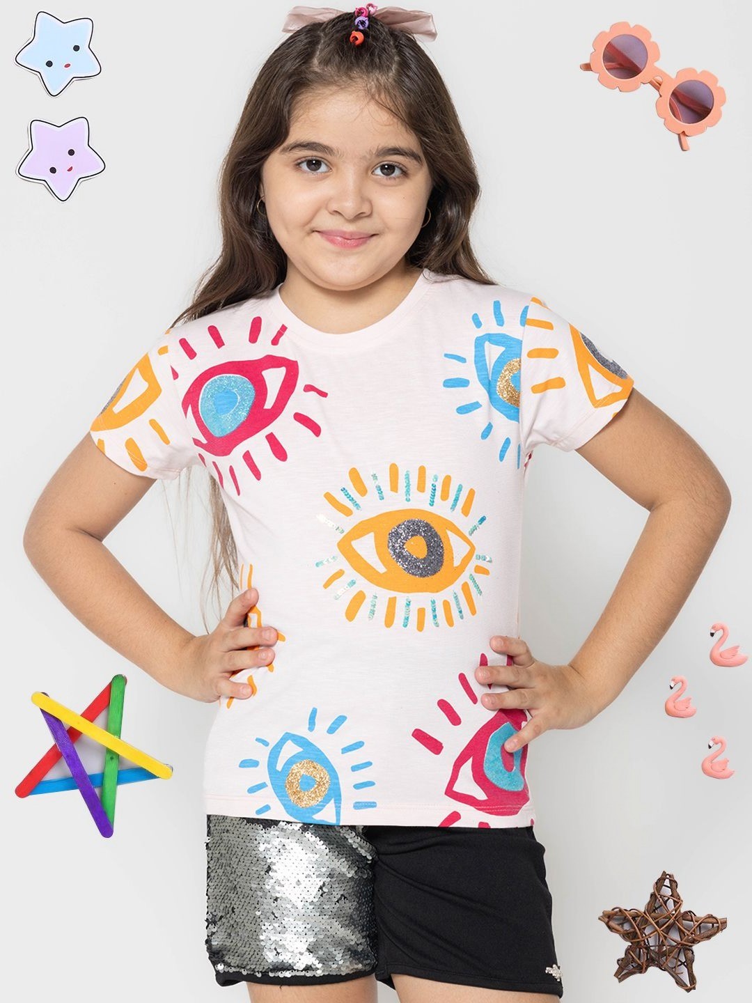 

PAMPOLINA Girls Graphic Printed Cotton Casual T-shirt, White