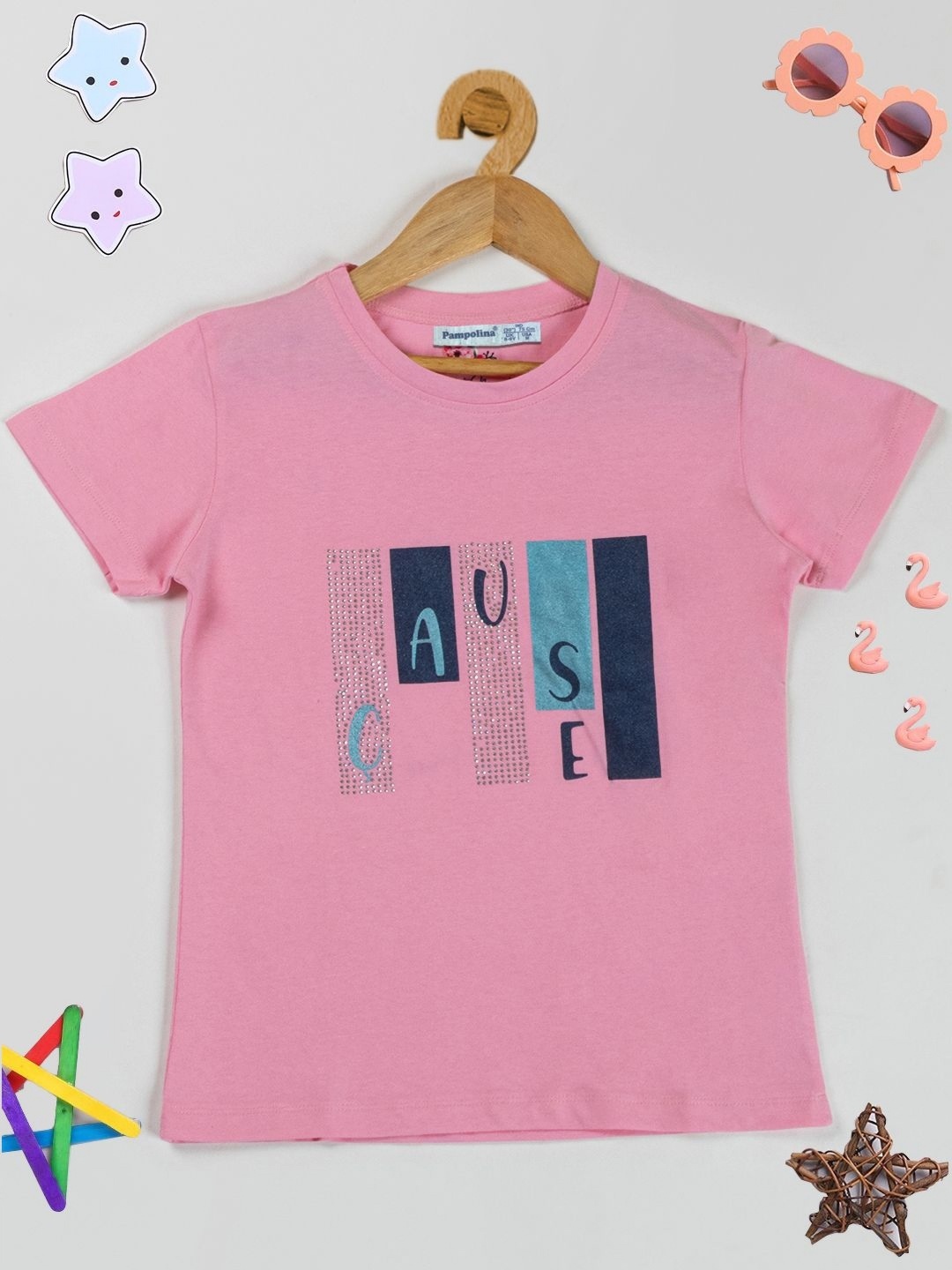 

PAMPOLINA Girls Graphic Printed Cotton Casual T-shirt, Pink