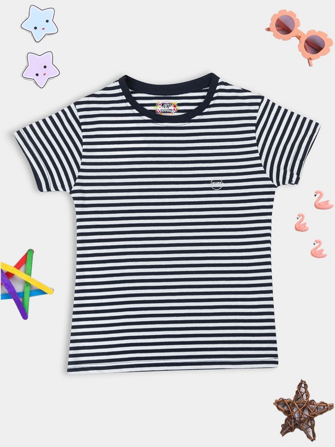 

PAMPOLINA Girls Striped Cotton Casual T-shirt, Navy blue