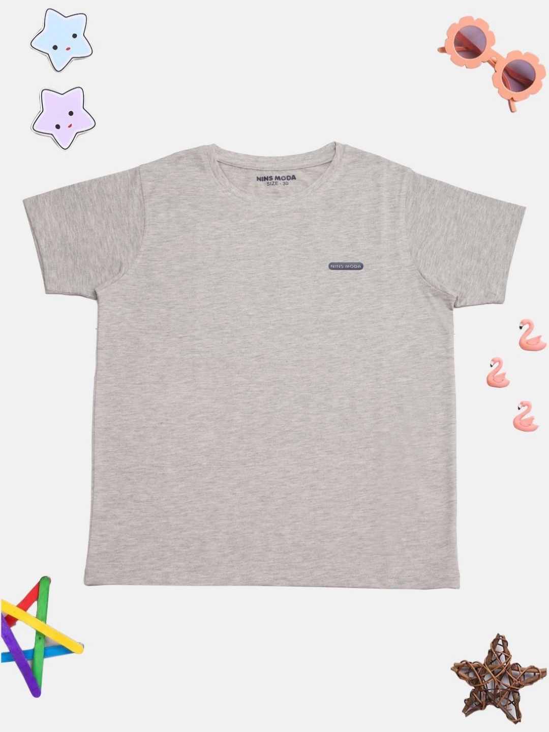 

PAMPOLINA Girls Solid Round Neck Cotton Casual T-shirt, Grey melange