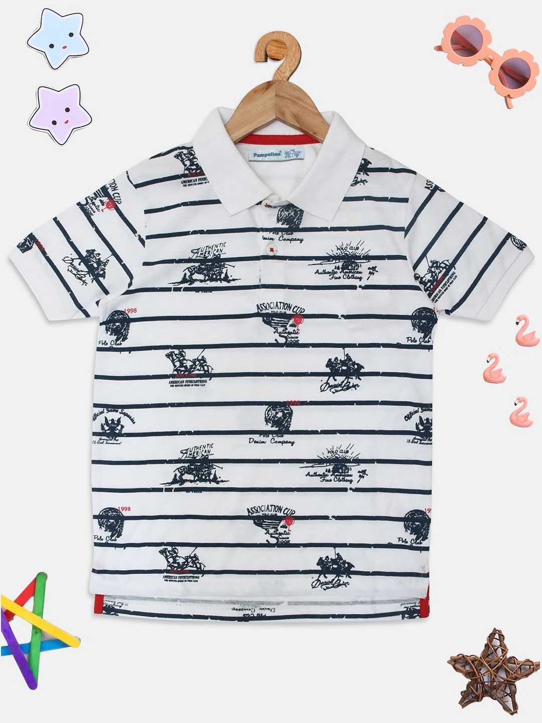 

PAMPOLINA Girls Graphic Printed Polo Collar Cotton Casual T-shirt, White