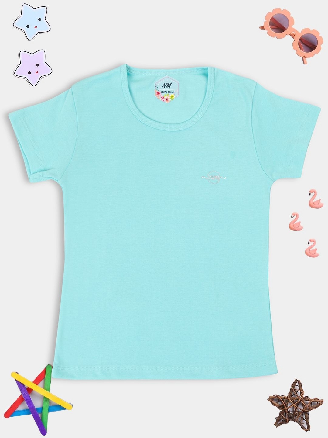 

PAMPOLINA Girls Solid Cotton T-shirt, Turquoise blue