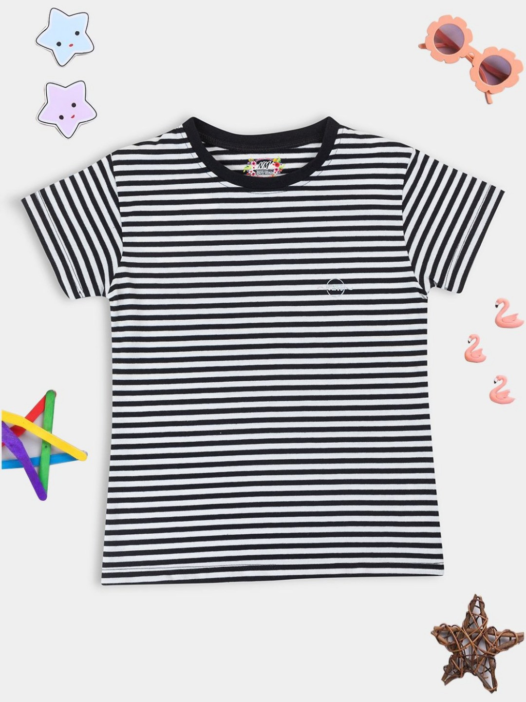 

PAMPOLINA Girls Striped Cotton T-shirt, Black