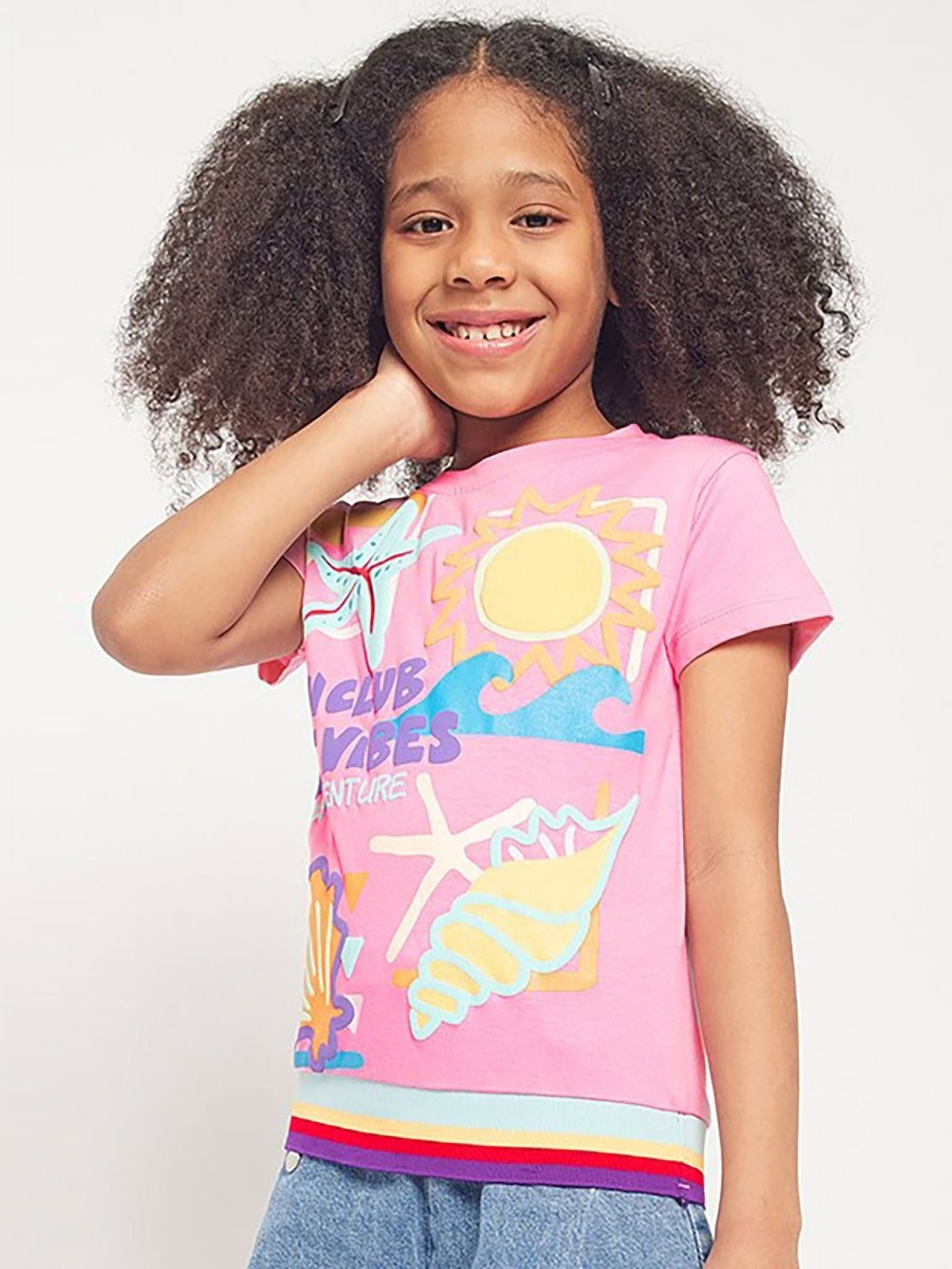 

PAMPOLINA Girls Graphic Printed Cotton T-shirt, Pink