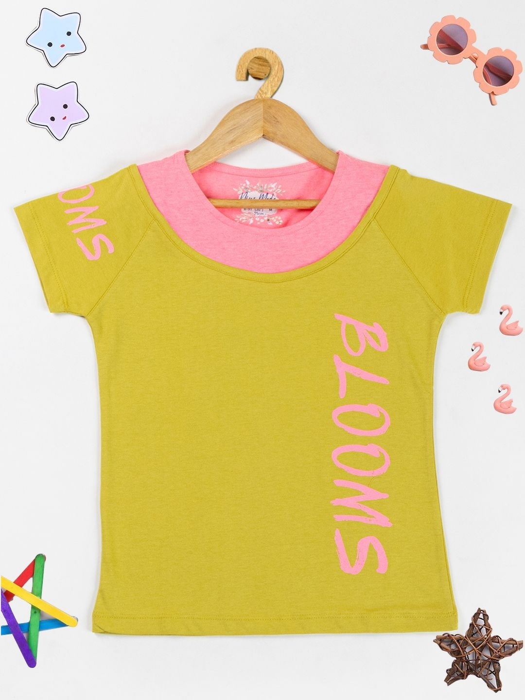 

PAMPOLINA Girls Typography Printed Cotton T-shirt, Olive