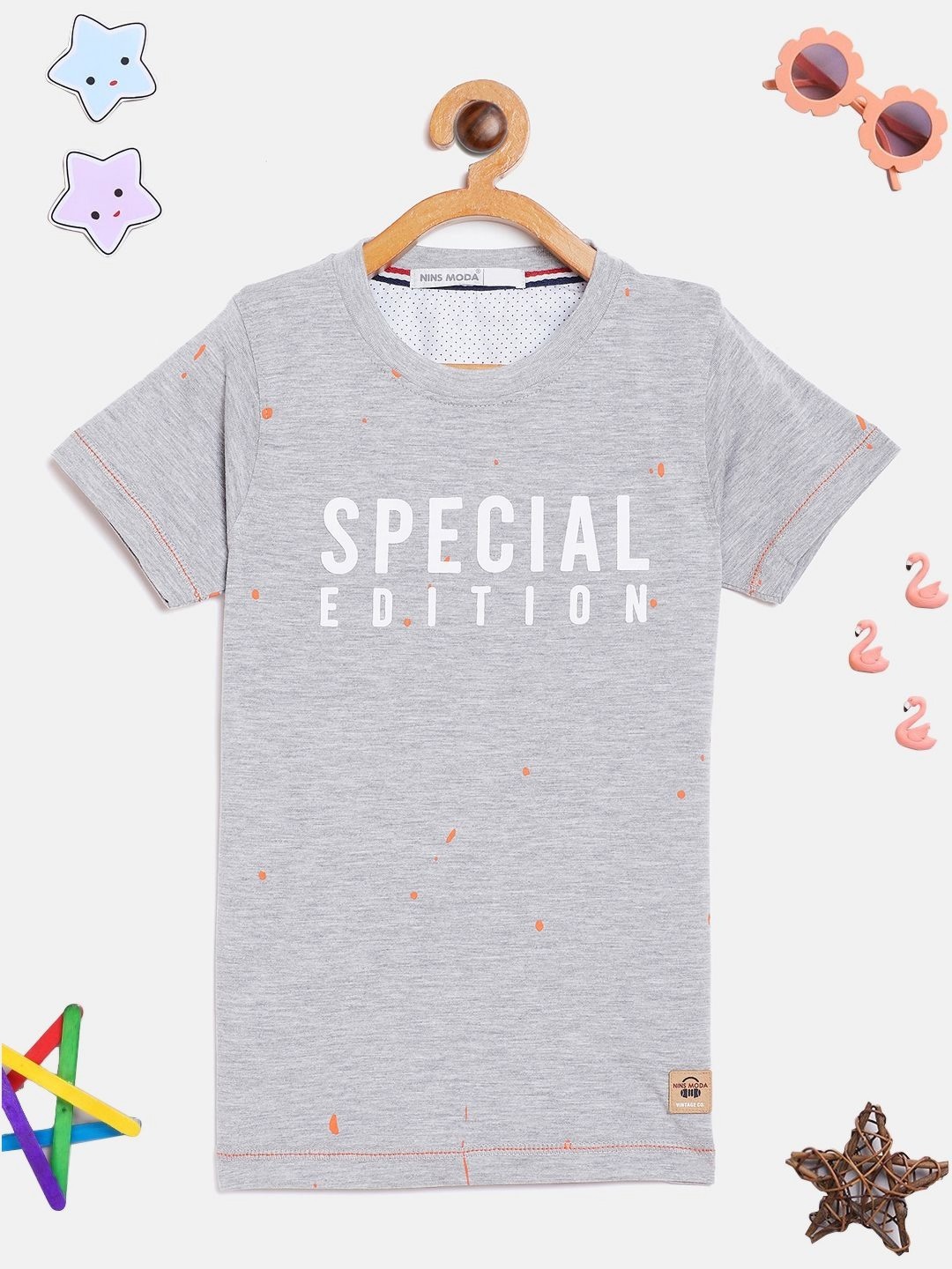 

PAMPOLINA Girls Typography Printed Cotton T-shirt, Grey