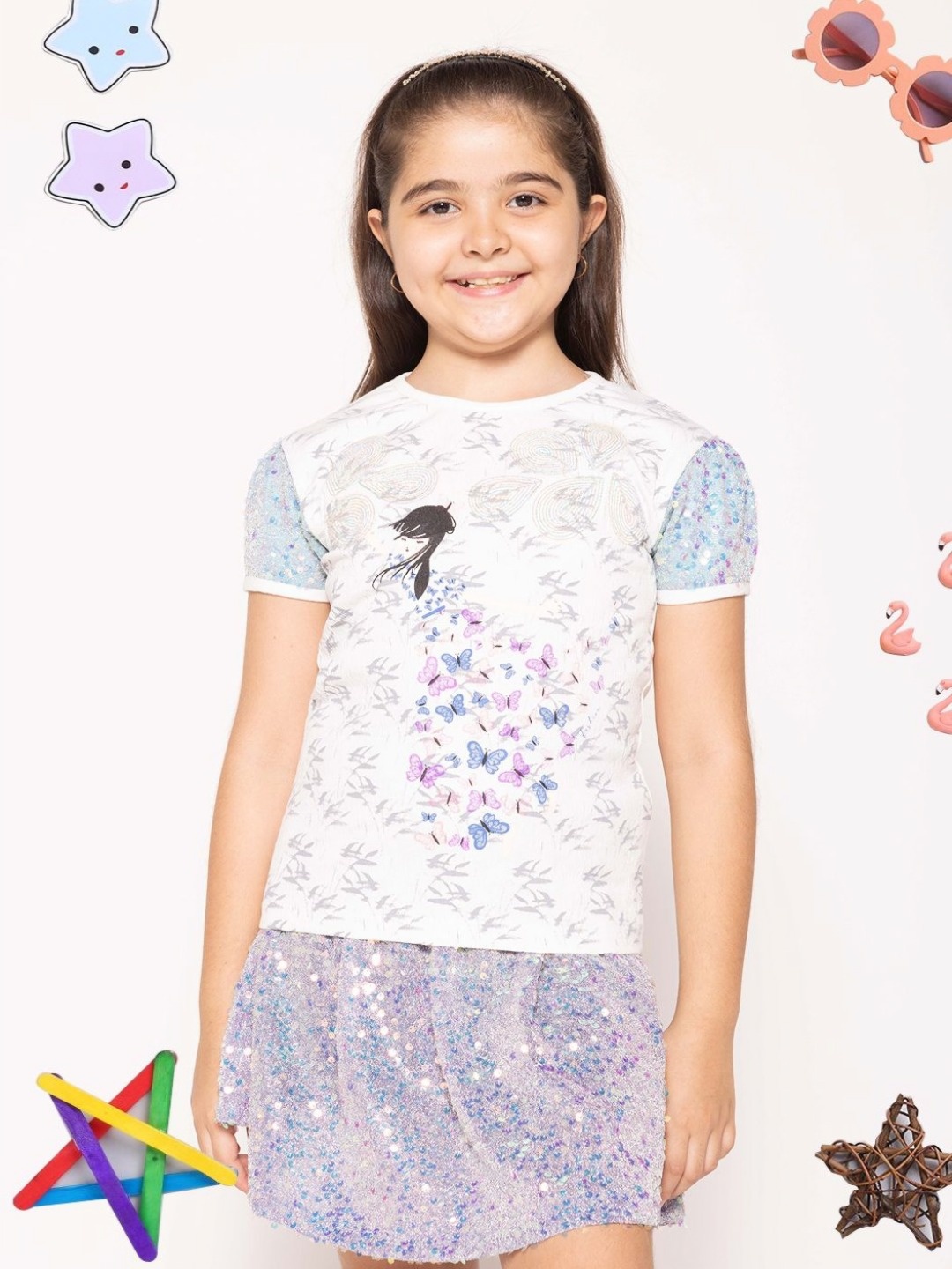 

PAMPOLINA Girls Graphic Printed Cotton T-shirt, White