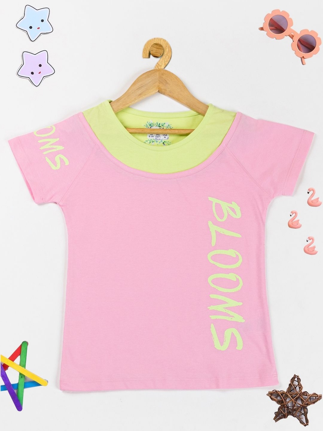 

PAMPOLINA Girls Typography Printed Cotton T-shirt, Pink