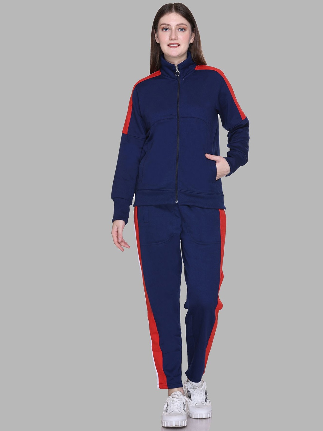 

BAESD Women Colorbloacked Fleece Tracksuit, Blue