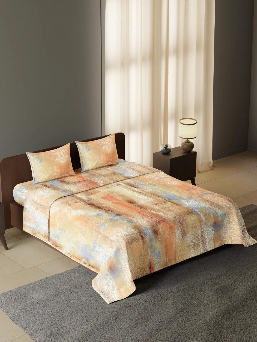 

Synergized Cotton Brown & Blue Abstract Cotton 300 TC King Bedsheet Set-2.74 m x 2.74 m