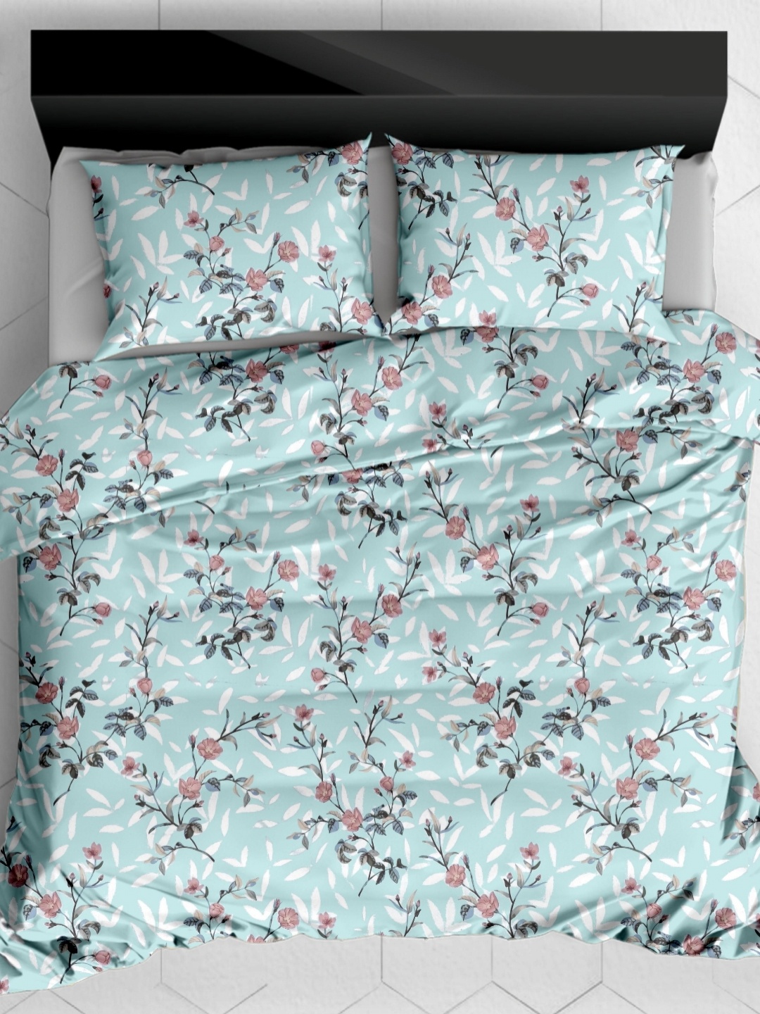 

Ariana Turquoise Blue Floral Printed Cotton 180 TC Single Bedsheet Set 2.25 m x 1.5 m