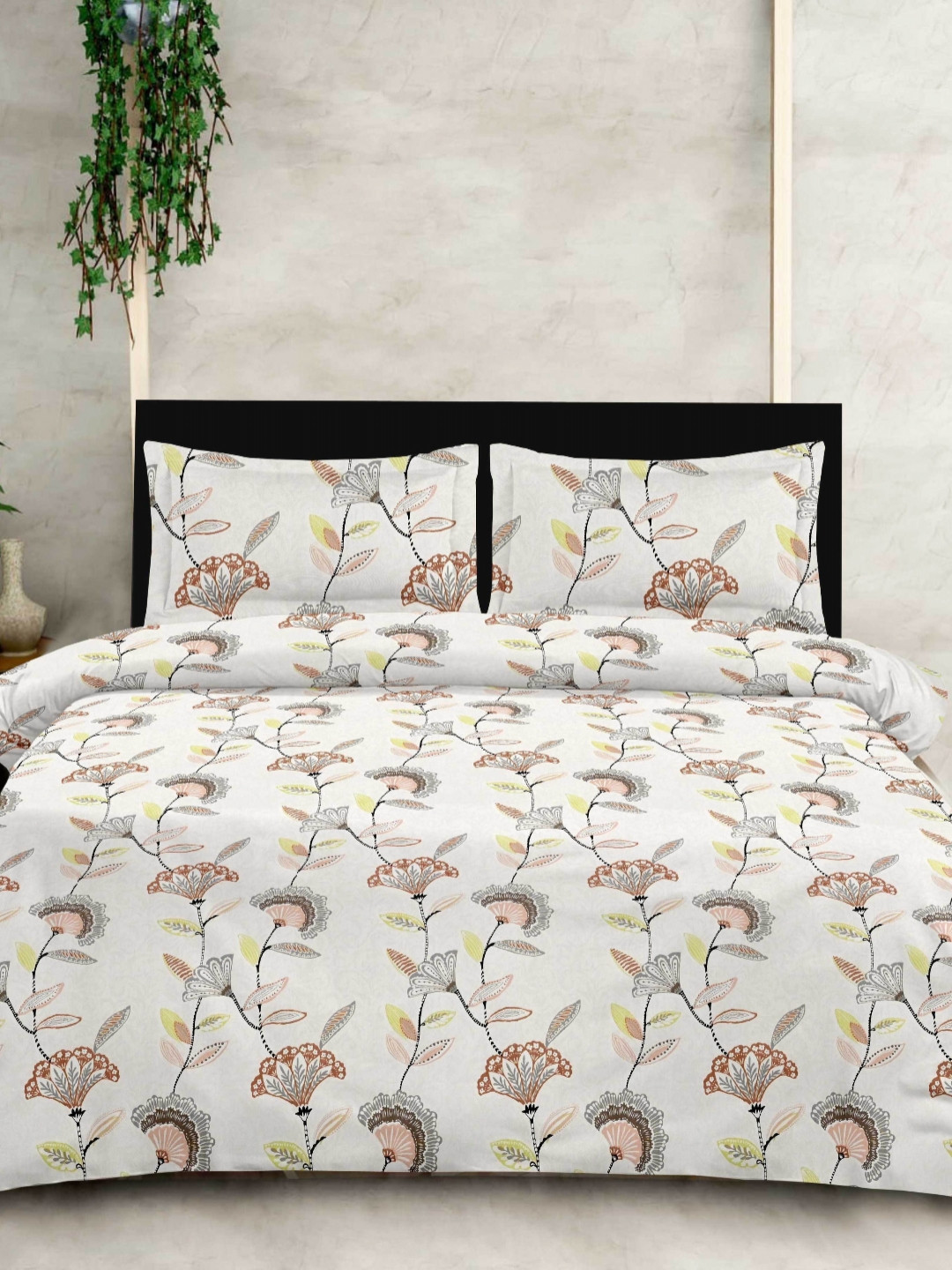 

Ariana Peach-Coloured & White Printed Cotton 210 TC King Bedsheet Set 2.70 m x 2.70 m