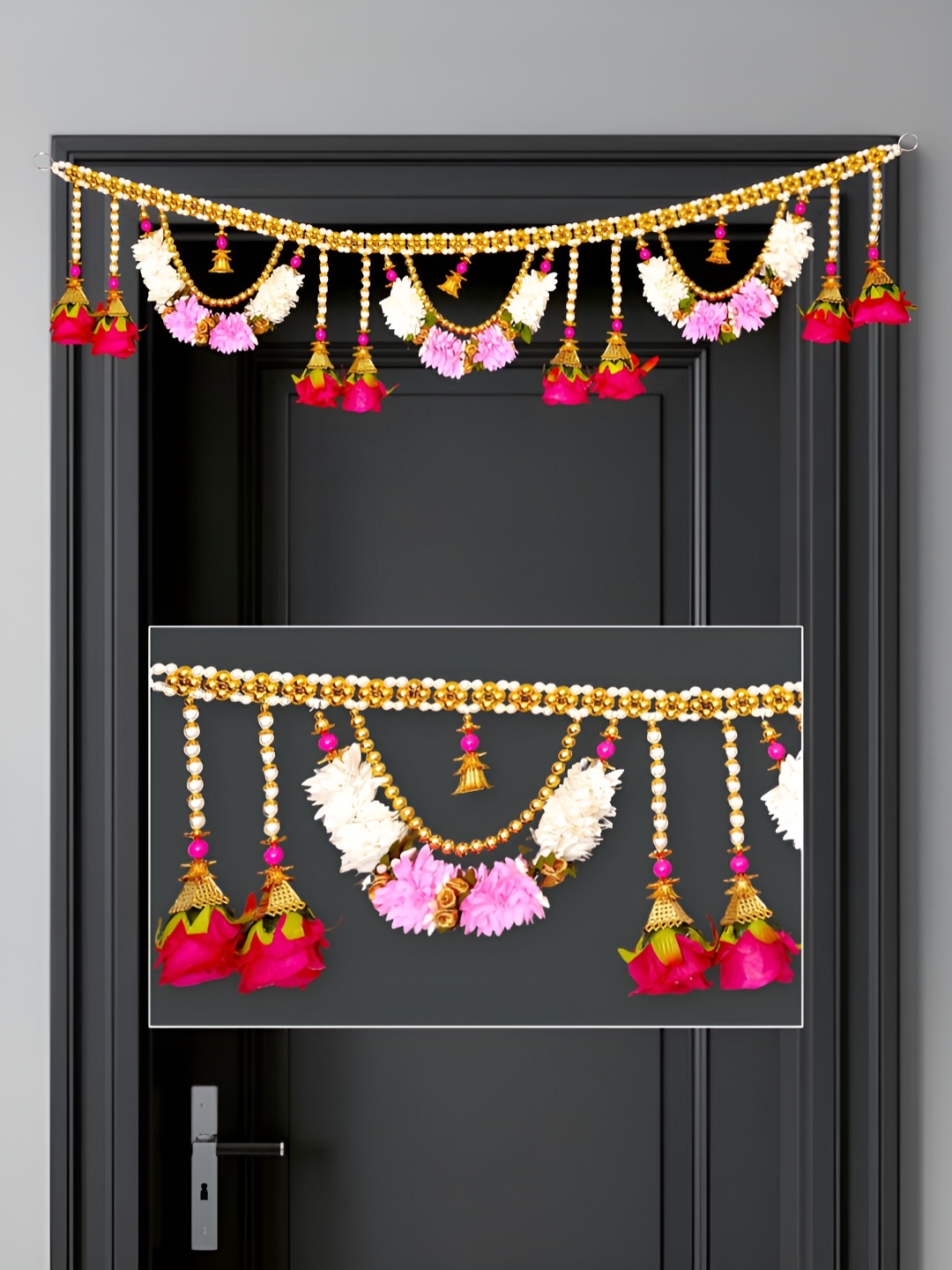 

TORNORY Gold Toned & White Rose and Beads Bandarwal