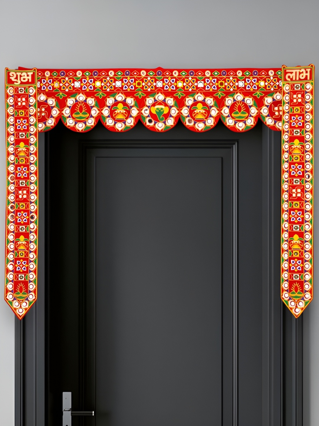 

TORNORY Red & Yellow Shubh Labh Embroidered Side Hanging Door Bandarwal