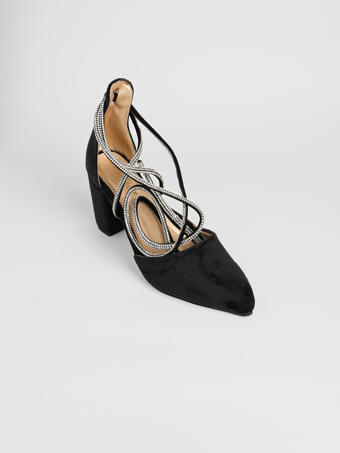 

PURPLEHUNT Women Pointed Toe Block Heel Sandals, Black