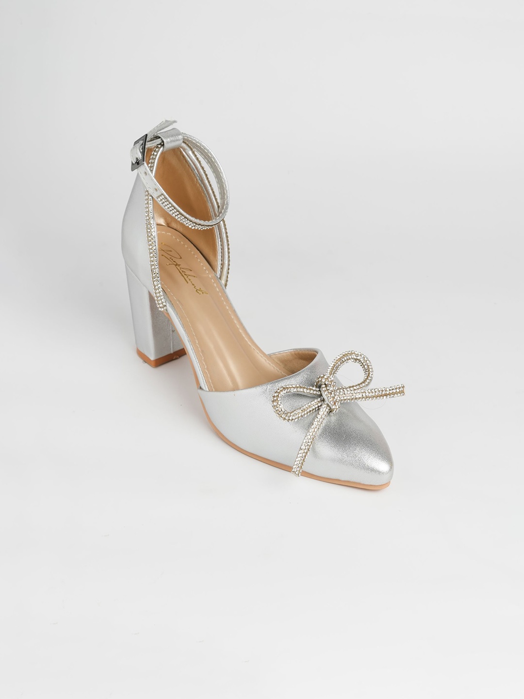 

PURPLEHUNT Women PU Slim Heeled Sandals with Bows, Silver