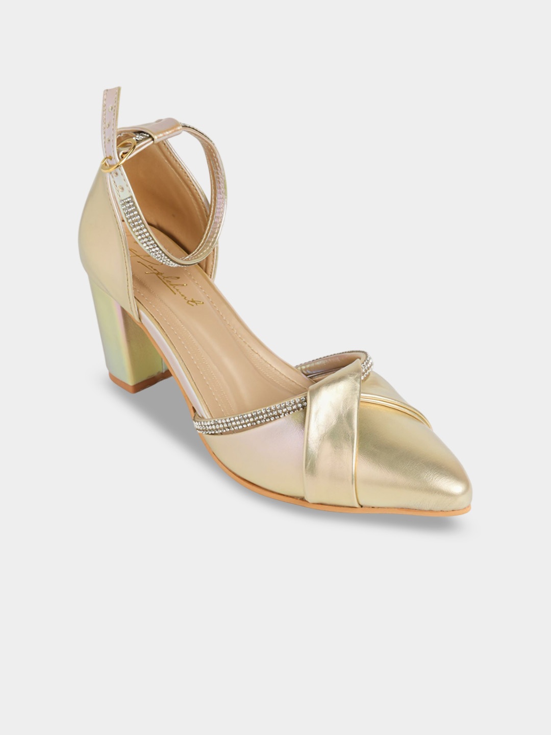 

PURPLEHUNT Women Embellished Block Heel Sandals, Gold