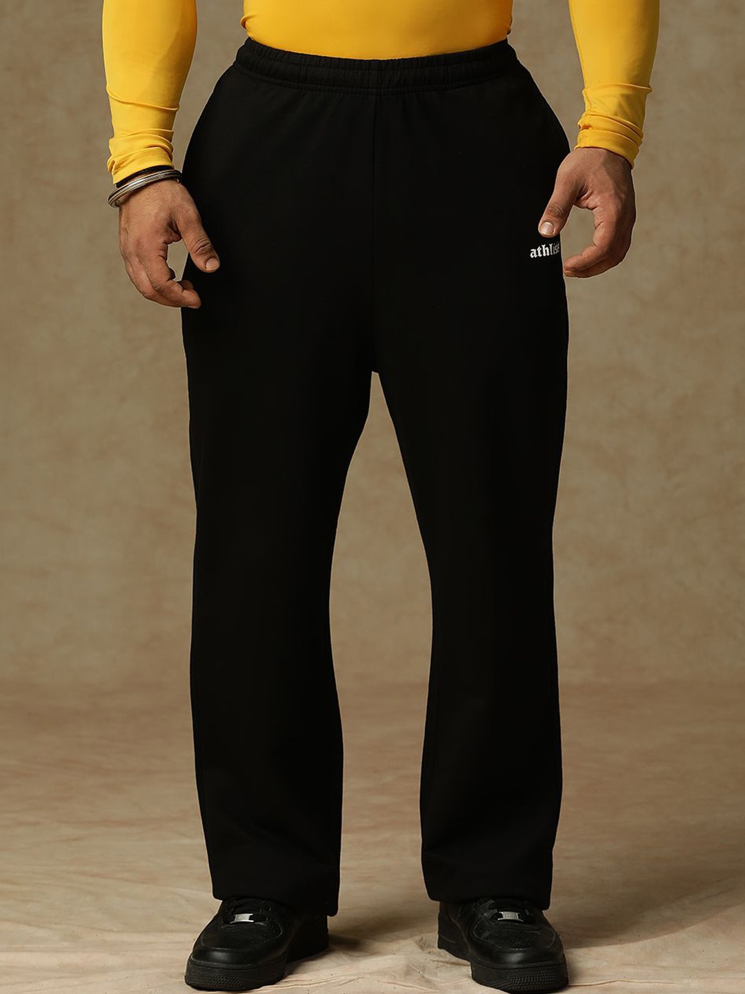 

ATHLISIS Men Cotton Relaxed-Fit Track Pants, Black