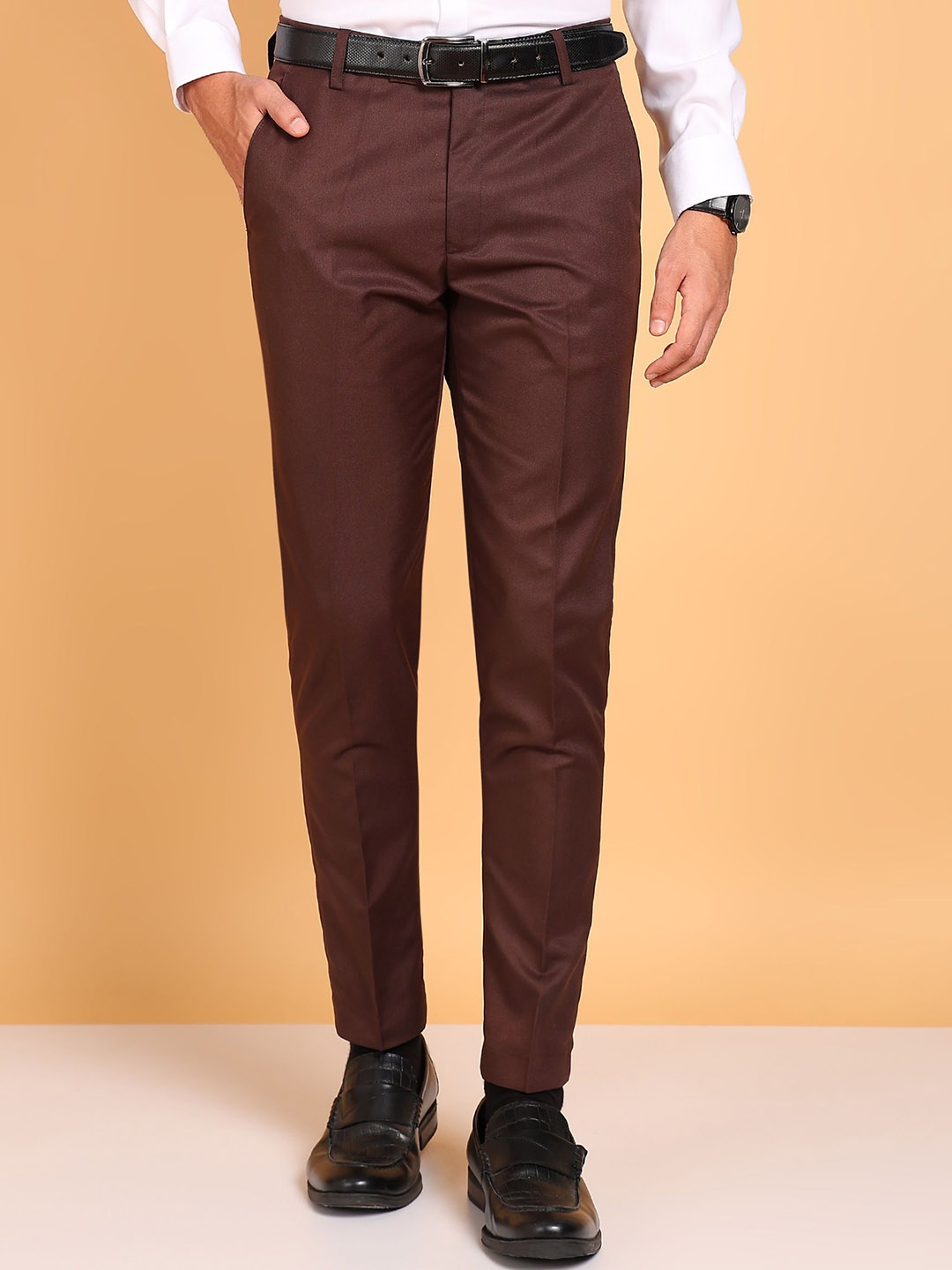 

Cyphus Men Smart Slim Fit Trousers, Brown