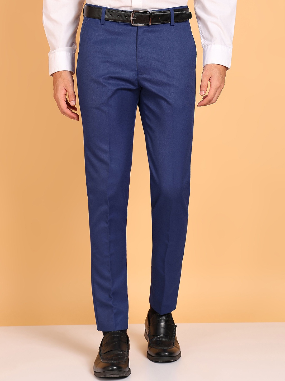 

Cyphus Men Smart Slim Fit Mid-Rise Formal Trouser, Blue