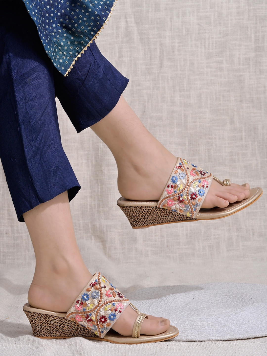 

Stylestry Women Embroidered Wedge Sandals, Gold