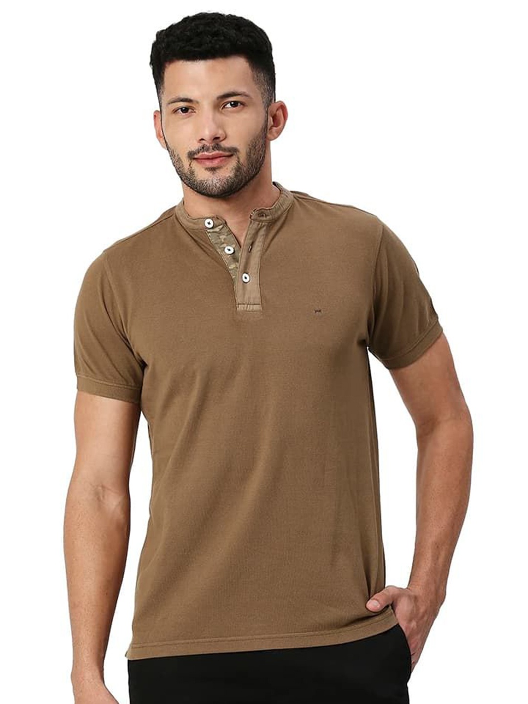 

Basics Men Solid Polo Collar Cotton T-shirt, Brown