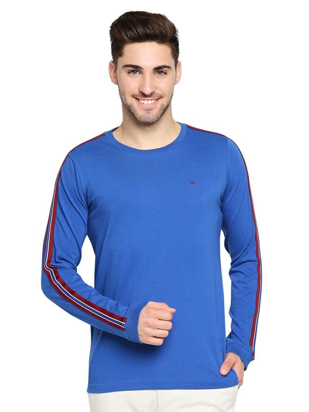 

Basics Men Solid Round Neck Cotton T-shirt, Blue