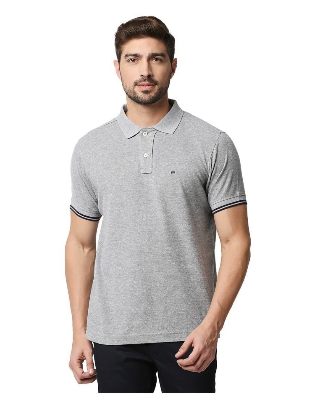

Basics Men Solid Polo Collar Cotton T-shirt, Grey