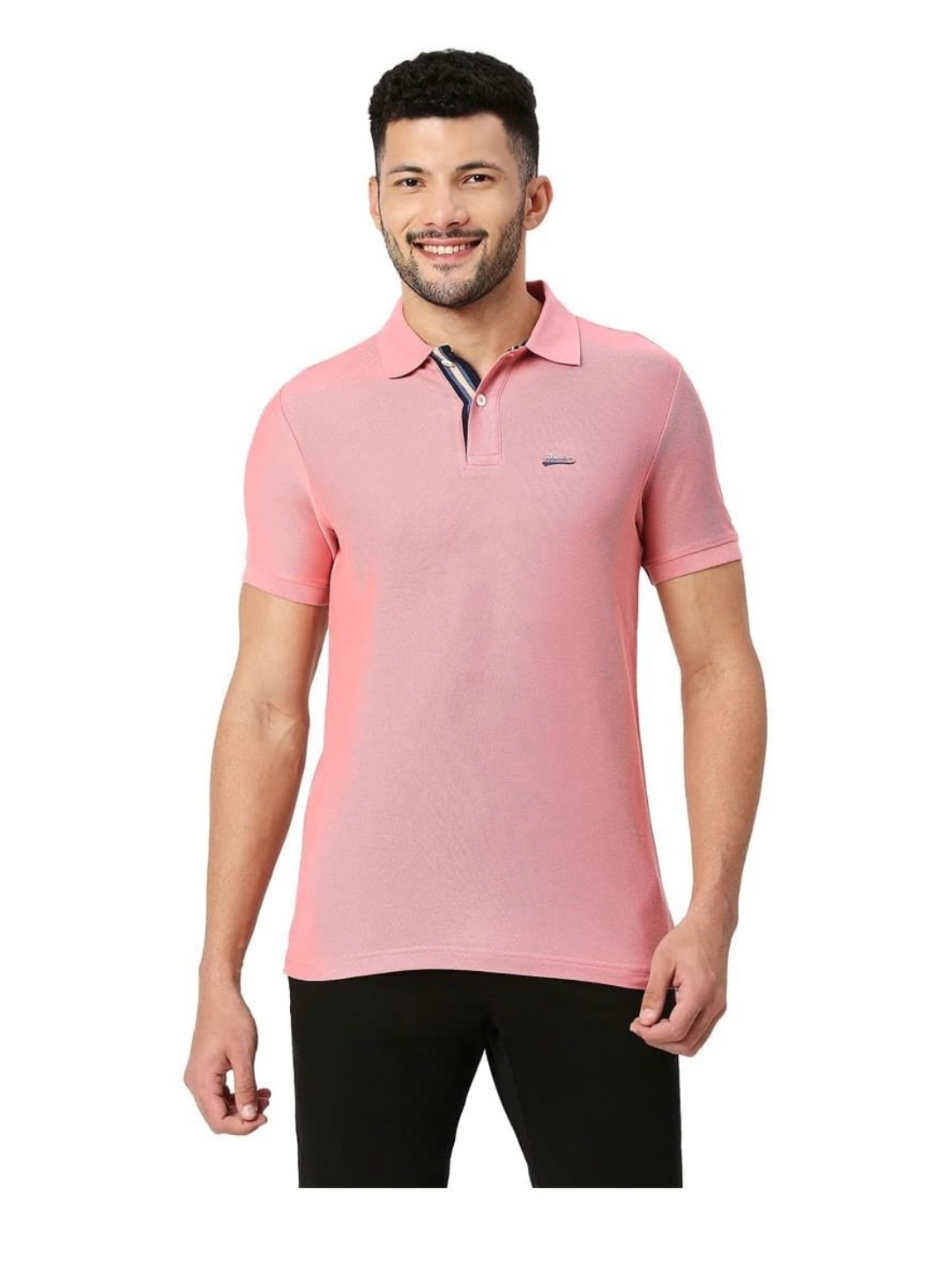 

Basics Men Solid Polo Collar Cotton T-shirt, Pink