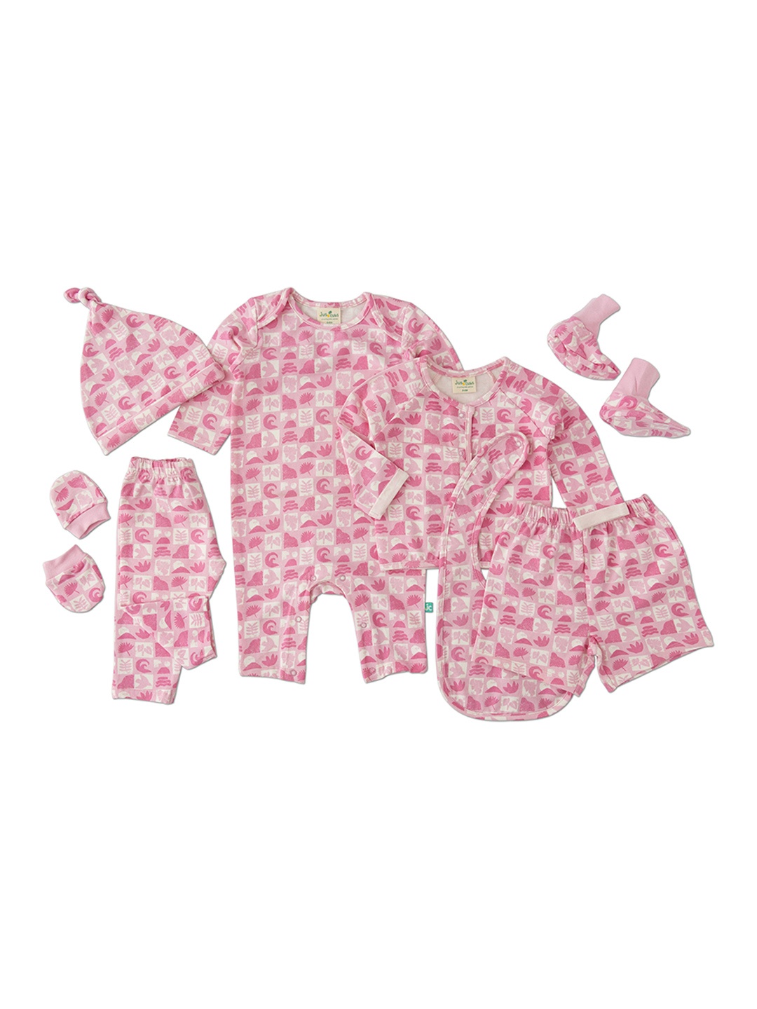 

JusCubs Kids Pack Of 8 Printed Pure Cotton Baby Apparel Gift Set, Pink