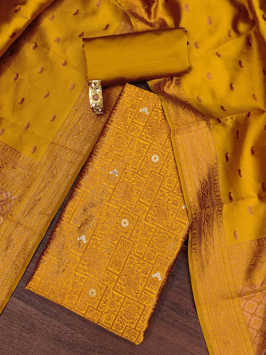 

MANVAA Paisley Woven Design Unstitched Dress Material, Mustard