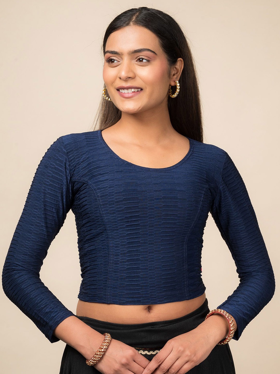 

Bindigasm's Advi Women Round Neck Saree Blouse, Navy blue