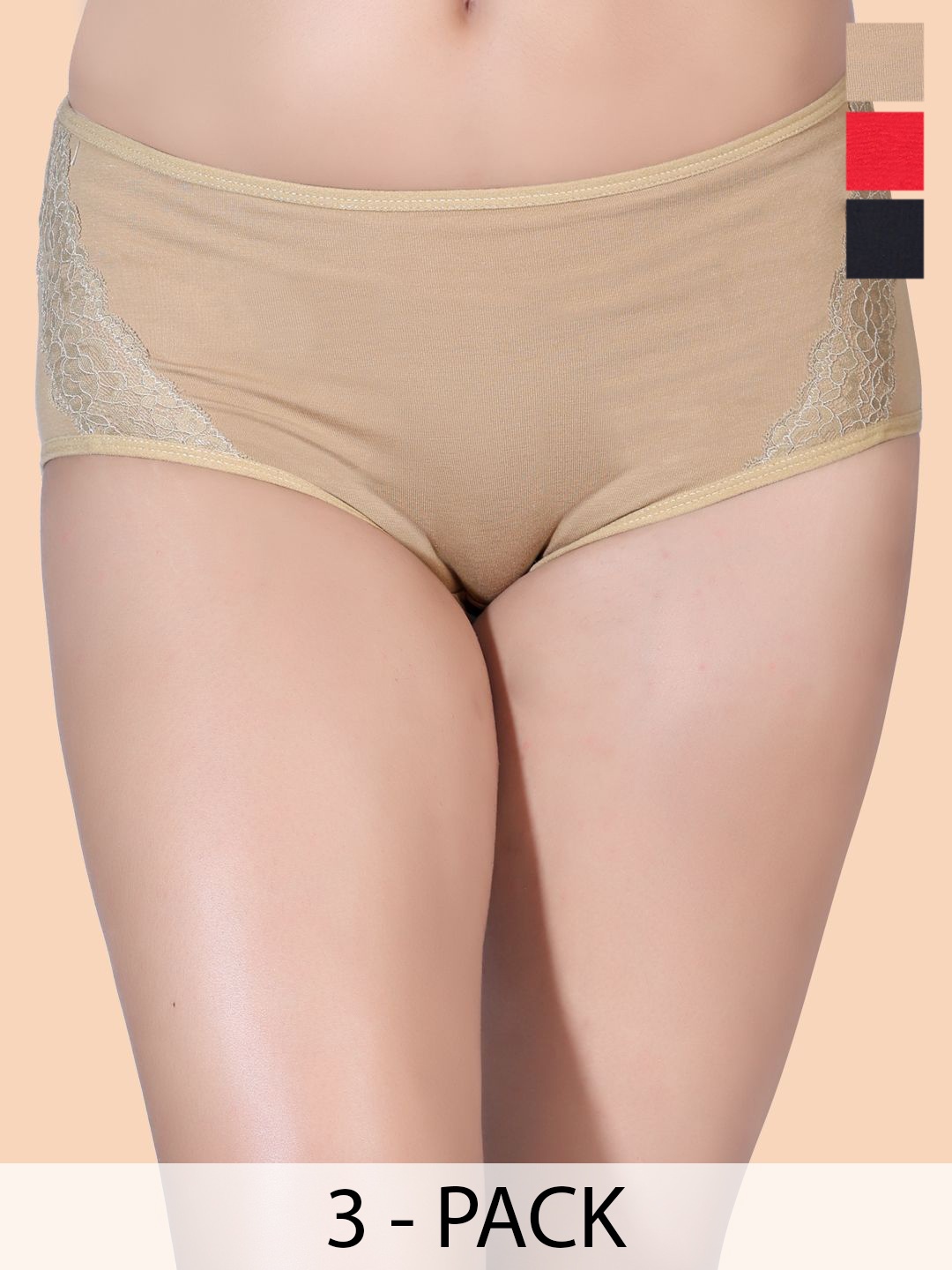 

Amour Secret Women Pack Of 3 Mid Rise Mid Rise Hipster Briefs, Black