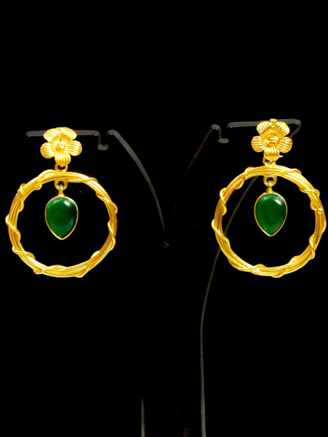 

TISHUL JEWELS Gold-Plated Artificial Beads Circular Shaped Drop Earrings, Green