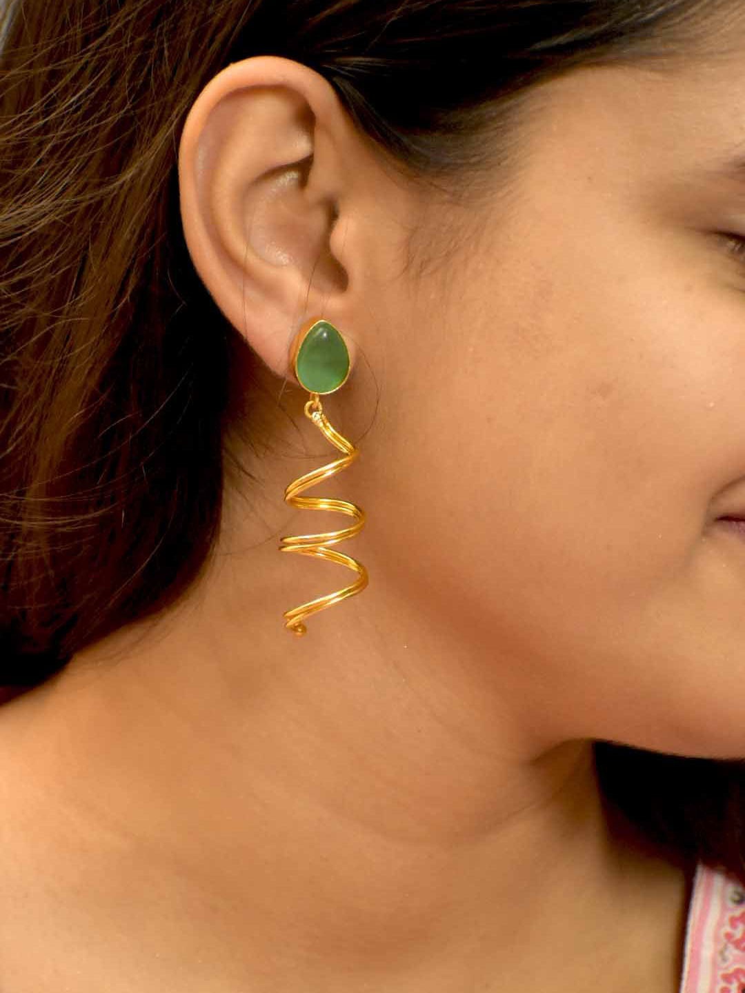 

TISHUL JEWELS Gold-Plated Quirky Shaped Drop Earrings, Sea green