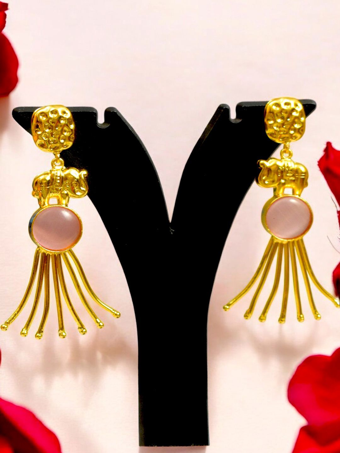 

TISHUL JEWELS Gold-Plated Artificial Beads Contemporary Drop Earrings, Pink