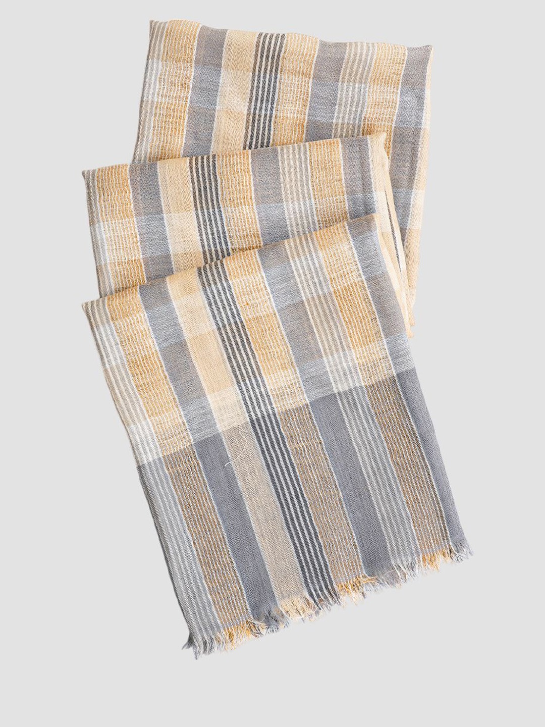 

Tiara A Celebration of Cultural Heritage Dobby Checked Woven Design Woollen Shawl, White