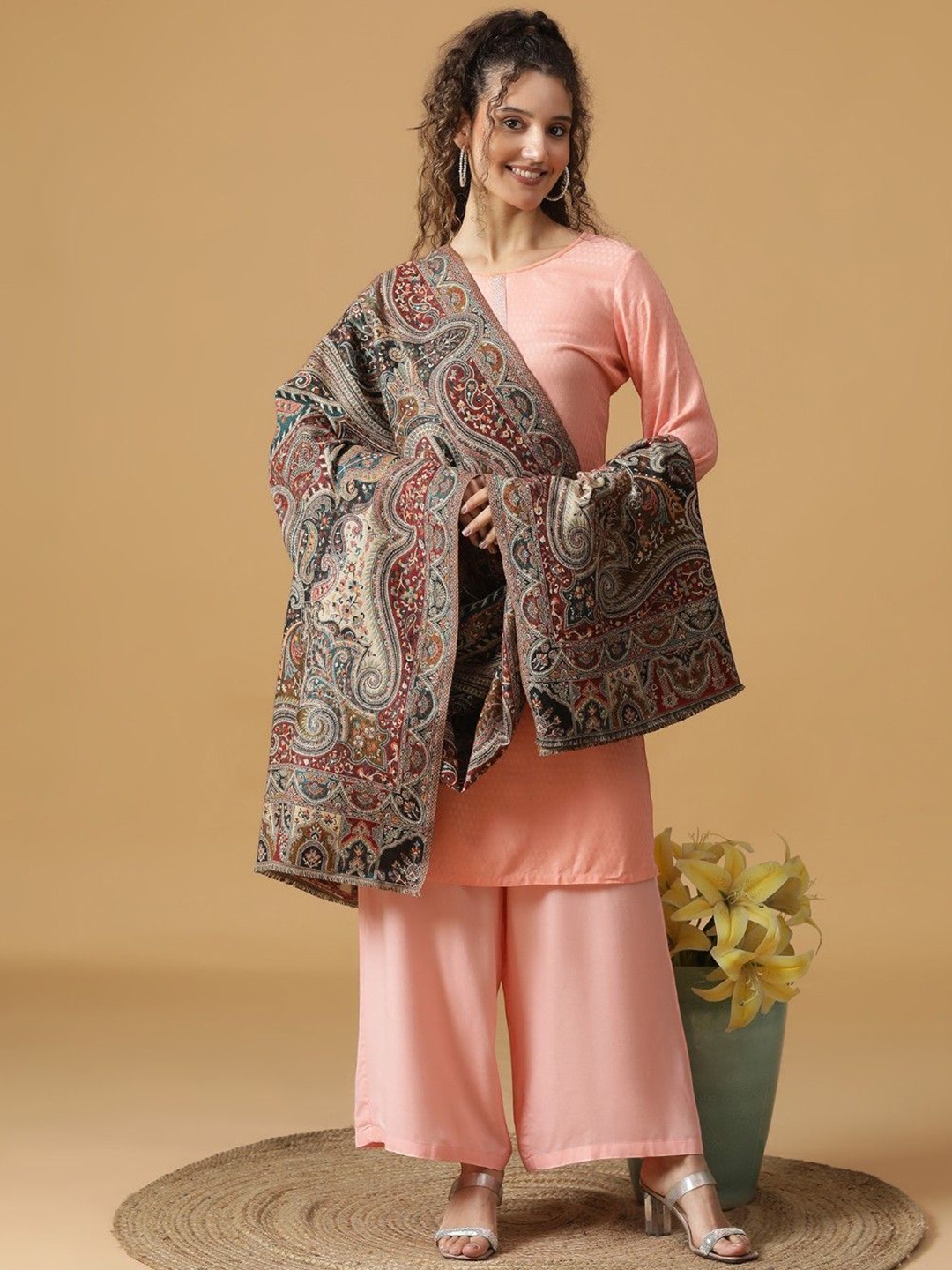 

Tiara Kani A Journey Through Cultural Elegance Paisley Woven Design Woollen Shawl, Green