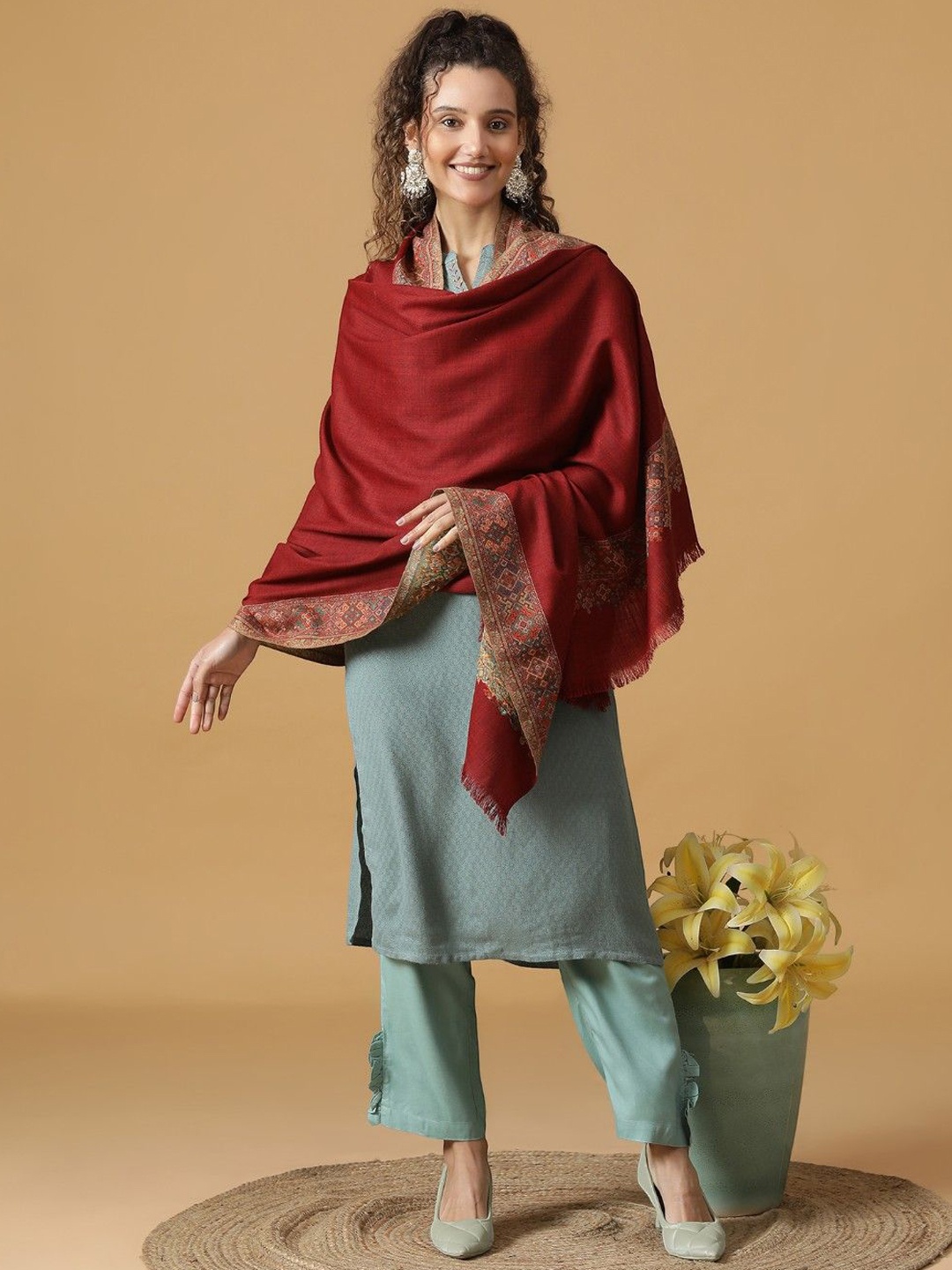 

Tiara A Story of Heritage and Luxury Woven Design Woollen Shawl, Maroon