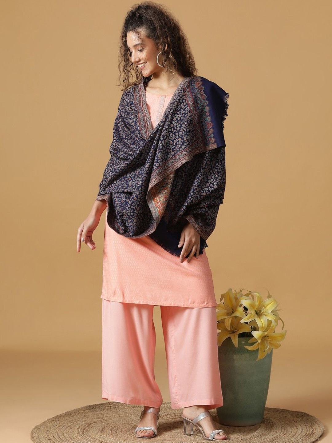 

Tiara Sparkle Kani Shawls Grace A Regal Fusion Ethnic Motifs Woven Design Woollen Shawl, Blue