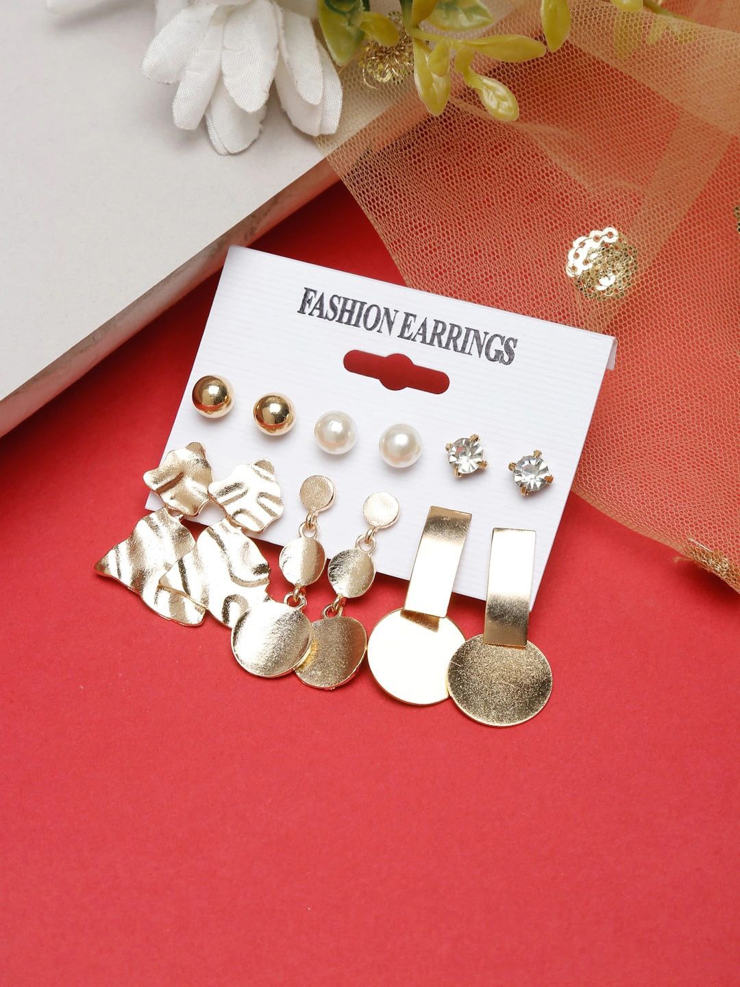 

DressBerry Set Of 6 Stainless Steel Gold-Plated Heart Shaped Studs