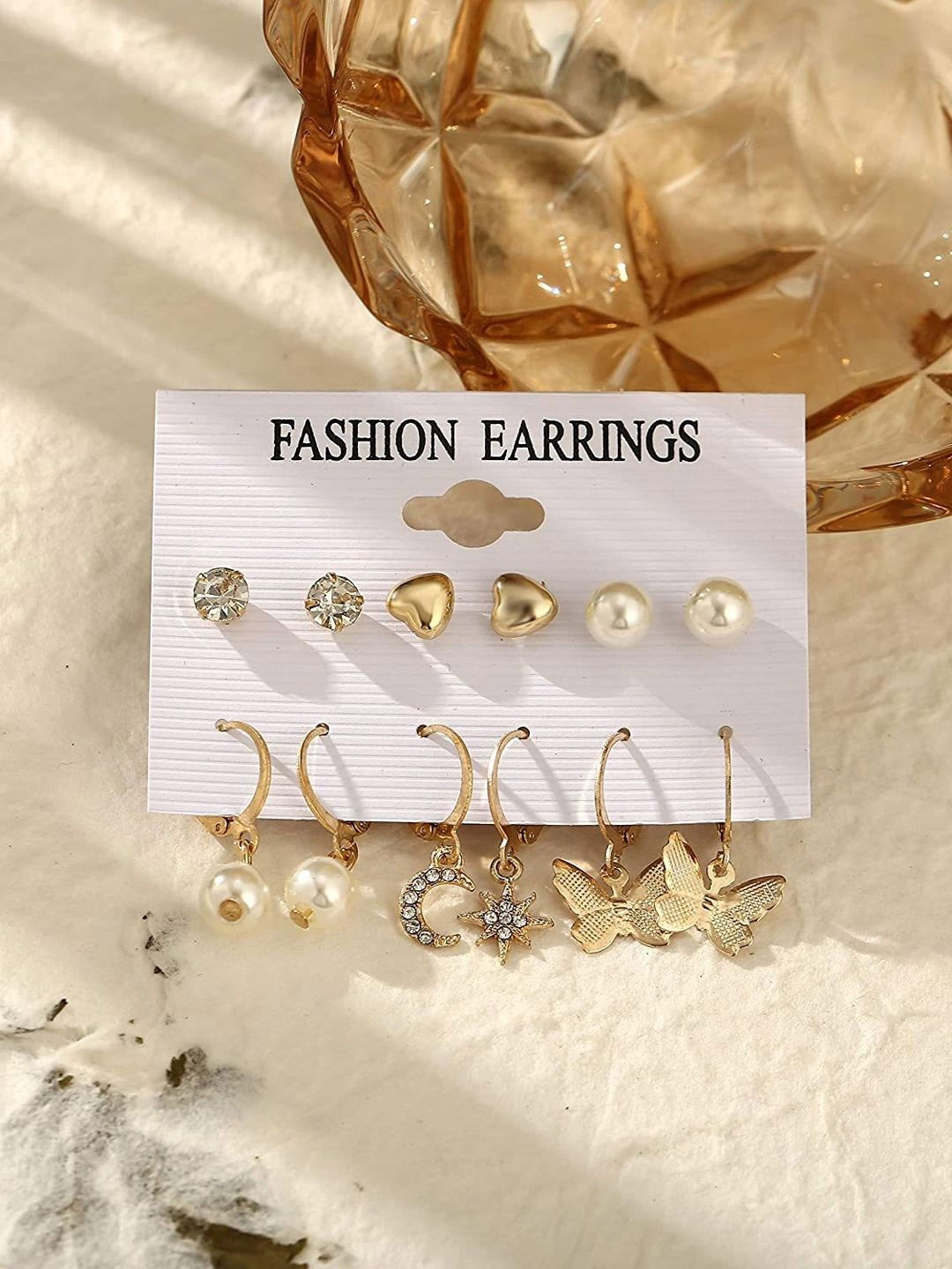 

DressBerry Set Of 6 Stainless Steel Artificial Stones Studded Circular Shaped Studs, Gold