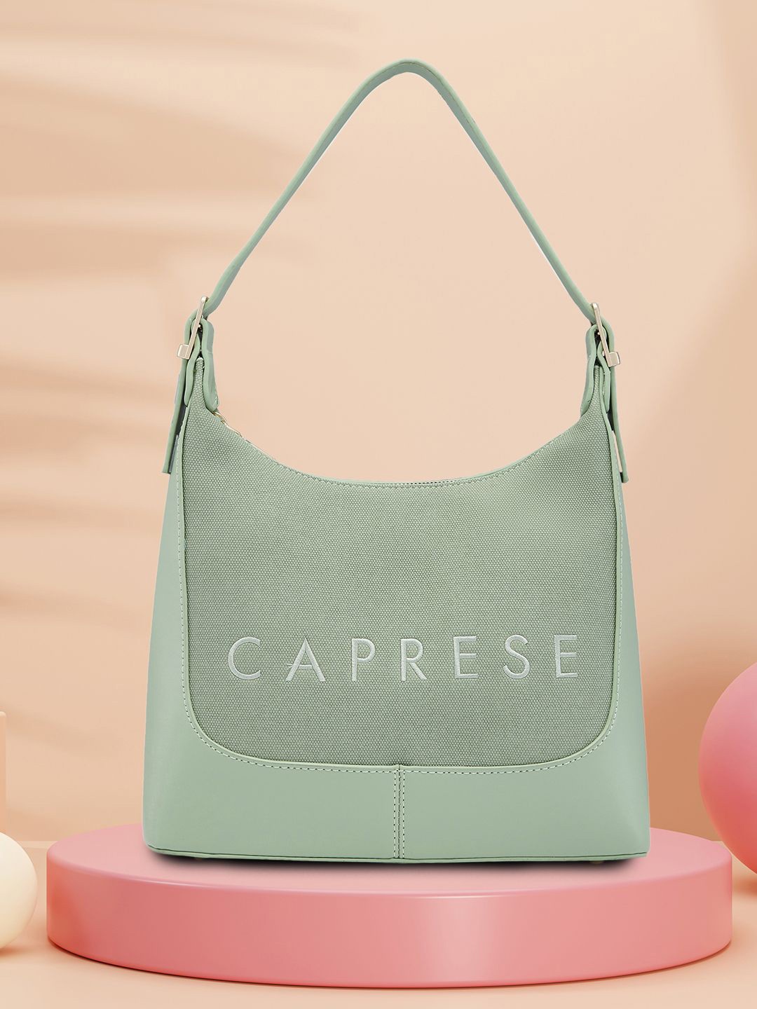 

Caprese Women Typography Textured Shopper Handheld Bag, Green